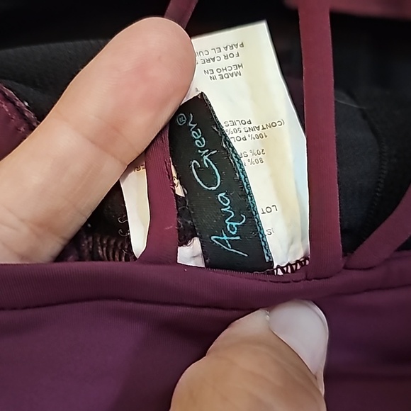 Aqua green 16w burgundy one piece swim suit laced in the front and back - Picture 3 of 4